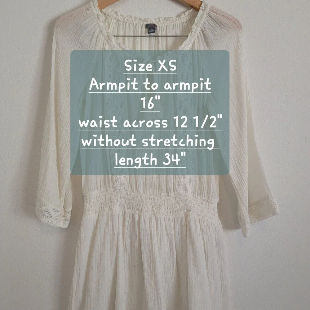 Aerie Womens Size XS White Gauze Summer Mini Dress Crochet trim Long Sleeve Boho - Picture 11 of 14